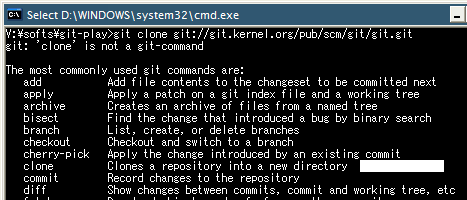 A git compiled for Windows shows at least the usage display. Yes "clone" is not "clone"