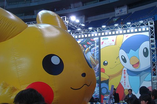 Pikachu inflatable playroom and big moview poster at the World Hobby Fair 2008